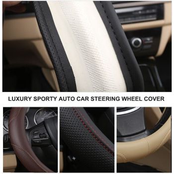 Universal Luxury Car 37-38cm Steering Wheel Cover PU Leather Non-slip Breathable (Black-red)
