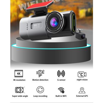 4K Dash Cam UHD 2160P WiFi Front Dashcam Night Vision Car Camera with 64GB Card