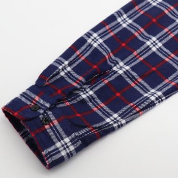 Men's 100% Cotton Flannelette Shirt Long Sleeve Plaid Check Flannel w Pockets, Patriot Navy Plaid, L