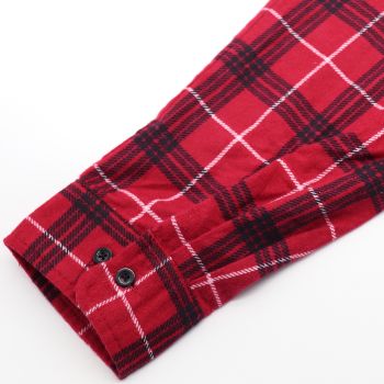 Men's 100% Cotton Flannelette Shirt Long Sleeve Plaid Check Flannel w Pockets, Scarlet Ember Plaid, M