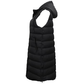 Women's Longline Padded Vest Hooded Jacket Puffer Puffy Quilted Zip Coat Gilet, Black, 8