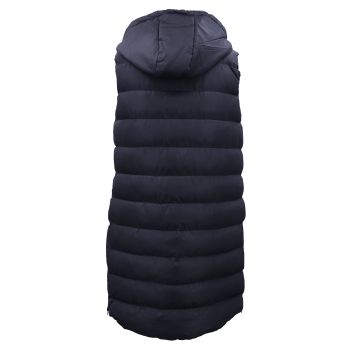 Women's Longline Padded Vest Hooded Jacket Puffer Puffy Quilted Zip Coat Gilet, Navy, 8