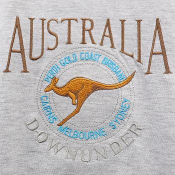 100% Cotton Unisex Embroidered Australian Kangaroo T Shirt Souvenir Top Tee Gift, Grey, XS