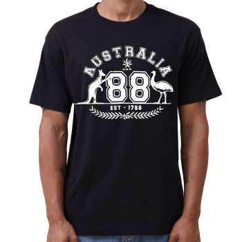 Adult Unisex 100% Cotton T Shirt Australia Kangaroo Emu Aussie Souvenir Tee Tops, Black, M