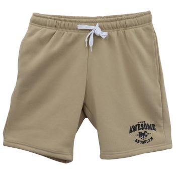 Men's Fleece Shorts Casual Sports Sweat Pants w Elastic Waist Drawstring Pockets, Beige, 2XL