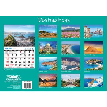 Destinations - 2025 Rectangle Wall Calendar 16 Months Planner Travel Photos Gift
