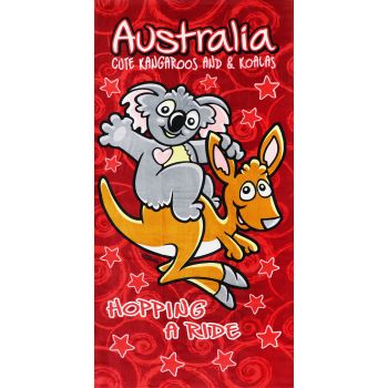 100% Cotton Australian Souvenir Aussie Kangaroos Flag Soft Beach Bath Towel Gift, Australia Kangaroos & Koalas