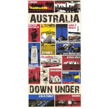 100% Cotton Australian Souvenir Aussie Kangaroos Flag Soft Beach Bath Towel Gift, Australia Down Under