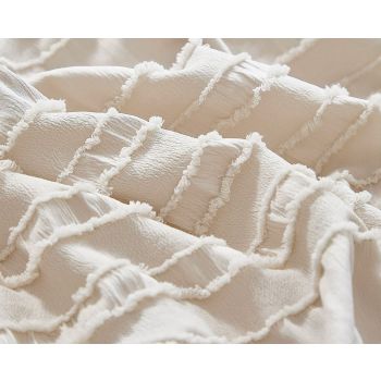 Tufted Boho Striped Embroidery Quilt/Doona/Duvet Cover Set - Super King Size