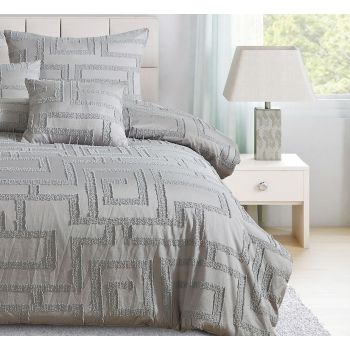 Tufted Jacquard Quilt/Doona/Duvet Cover Set - Grey - Queen Size