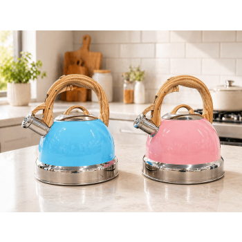 2.9L Whistling Kettle Stainless Steel Foldable Handle Camping Home Office Pink