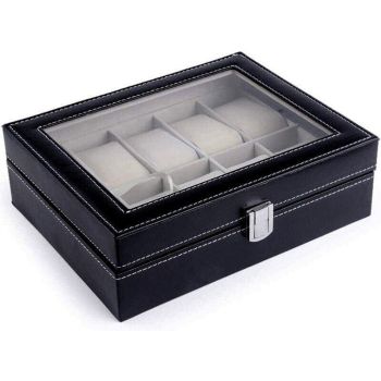 Leather Watch Jewelry Display Storage Holder Case 10 Grids Box Organizer