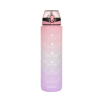 1L Water Bottle Motivational Drink Flask With Time Markings Bpa Free Sport Gym - Green+Purple
