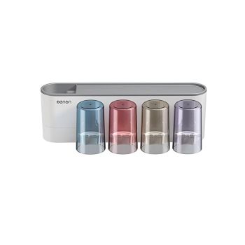 Bathroom Wall Mounted Toothbrush Holder Toothpaste Stand Storage Rack With Cup - Two Cups Set