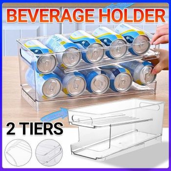 2-Tiers Rolling Refrigerator Organizer Bins Soda Can Box Holder Home Kitchen