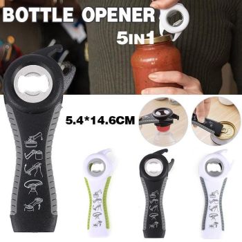 Multi 5 In 1 Manual Cap Kitchen Tool Jar Twist Off Lid Bottle Can Opener Gadget - Black