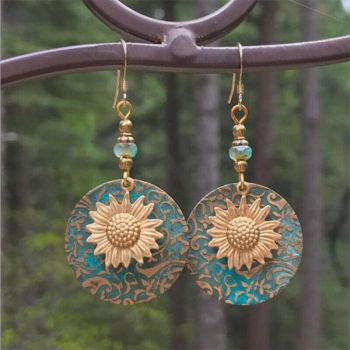 Retro Boho Turquoise Flower Earrings Hook Moonstone Dangle Drop Sapphire Women - 1239