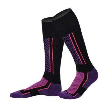 Men Women Long Warm Breathable Ski Socks Thicken Winter Sports Socks - Purple&Black(33-39)