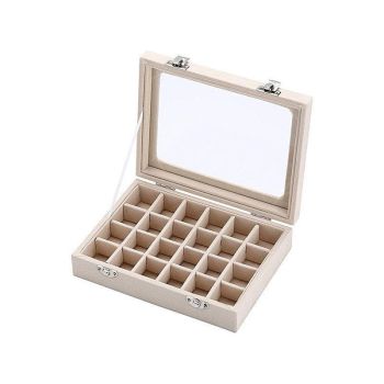 Velvet Jewelry Box Earring Organizer Display Case Storage Holder with 24 Grid - Navy