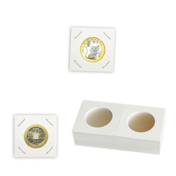 50x 33mm CARDBOARD COIN HOLDERS Staple Coin Holder Display Clear Window Folder