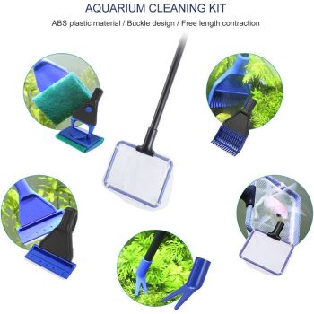 5 in1 Water Aquarium Cleaning Tool Fish Tank Gravel Vacuum Glass Cleaner Brush