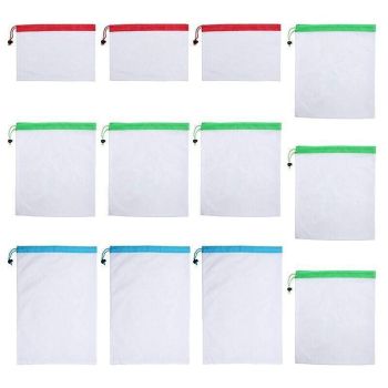 Up 15X Eco Friendly Reusable Mesh Produce Bags Superior Double Stitched Strength - 5PCS Large Blue