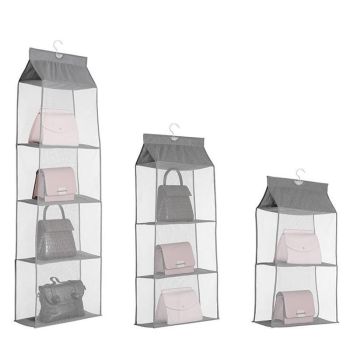 Grey Bag Storage Holder Wardrobe Closet Hanging Handbag Organizer 2/3/4 Pockets Shelf - 2 Layers