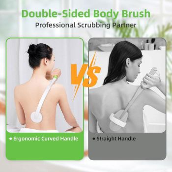 Back Bath Brush with Soft Bristles Curved Handle for Convenient Shower Scrubbing