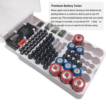 93 Slot Battery Storage Organizer Holder with Tester-Battery Caddy Rack Case Box