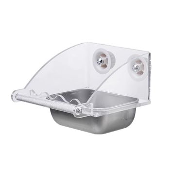 Parrot Stainless Steel Food Bowl Bird Feeder Cage Hanging Dish for Pet Birds - S