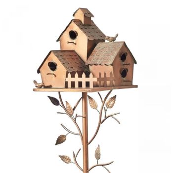 Birdhouse Garden Stakes Outdoor Yard Ornaments for Lawn and Garden Decoration - D