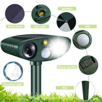Solar Powered Ultrasonic Animal Bird Repeller Outdoor Pest Insect Control Device
