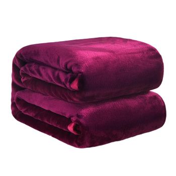 Soft Winter Flannel Blanket for Office Home Lunch Break Warm Cozy Throw Blanket - Wine Red