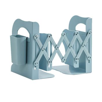 Adjustable Desktop Bookshelf Organizer With Pen Holder Folding Book Storage Rack - White