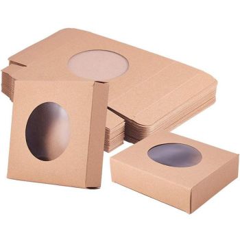 50PCS Handmade Soap Paper Box Round Window Kraft Black White Candy Biscuit Box - White-50pcs 9.3*9.3*3.8CM