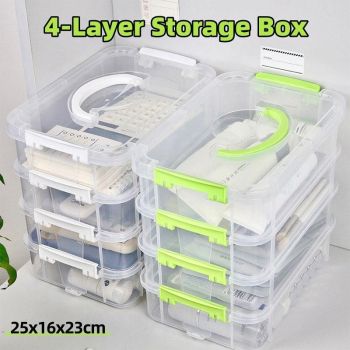 4Layer Storage Organizer Box Multi Compartment Storage Container for Home Office - Green