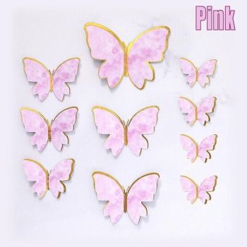 10Pcs Butterfly Paper Toppers Happy Birthday Cake & Festival Theme Decor - Pink Stripe