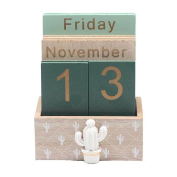 Rustic Wooden Perpetual Desk Calendar DIY Block Calendar Office Desktop Decor - Pineapple