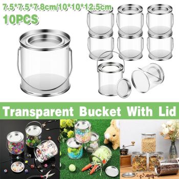 10pcs Cylinder Box with Iron Lid Round Bucket Candy Jar Storage Container - 10x10x12.5cm