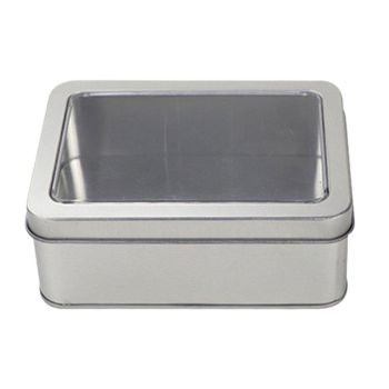 10pcs Metal Iron Box with Open Window Storage Rectangle Packaging Containers - 12.5x9x5cm