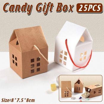 25pcs Small House Cookie Candy Box Portable Paper Gift Packing Box Party Favor - Khaki