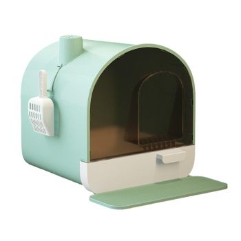 Fully Enclosed Cat Litter Pan Large Litter Box with Drawer Cat Toilet Tray - Green