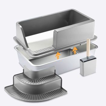 Semi Enclosed Large Stainless Steel Cat Litter Box Durable Easy Clean Cat Toilet