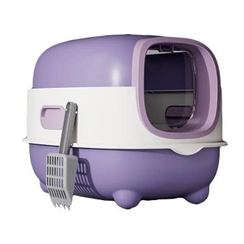 Large Fully Enclosed Cat Litter Box Lift Lid Odour Control Easy Clean Kitty - Purple