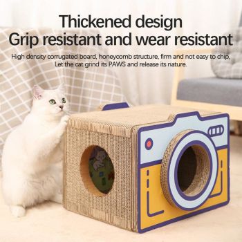 Cat Scratcher Bed Retro Camera Design Corrugated Cardboard Cat Nest Pet House