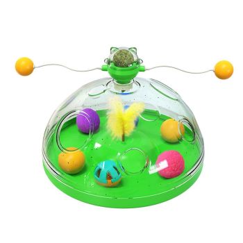 Interactive Windmill Cat Teaser Toy Treasure Box with Stick Fun Play for Pets - Green