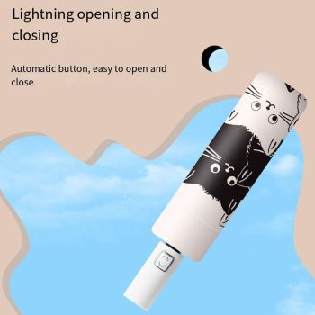 1PC Cartoon Black White Cat Automatic Folding Sun Umbrella Anti-UV For Unisex