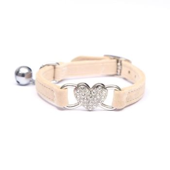 Suede Cat Collar with Adjustable Elastic Bell and Heart Charm for Kittens - Black