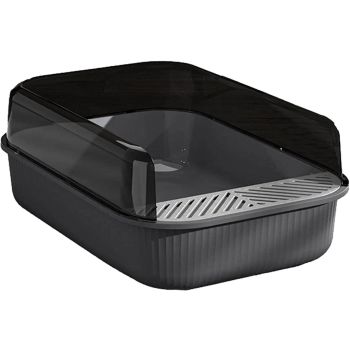 Litter Tray Box with Splash Guard and Wide Opening for Cats Open Top Design - Grey