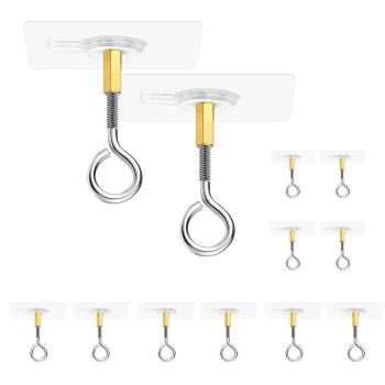 12 PCS Heavy Duty Self Adhesive Hooks Stainless Steel Ceiling Hooks for Home - Open